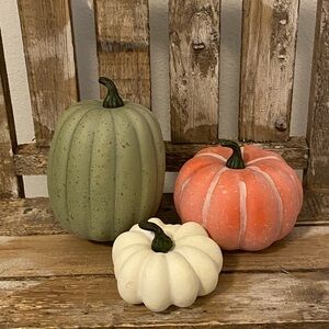 Set of Decorative Pumpkins in Green, Orange, and White